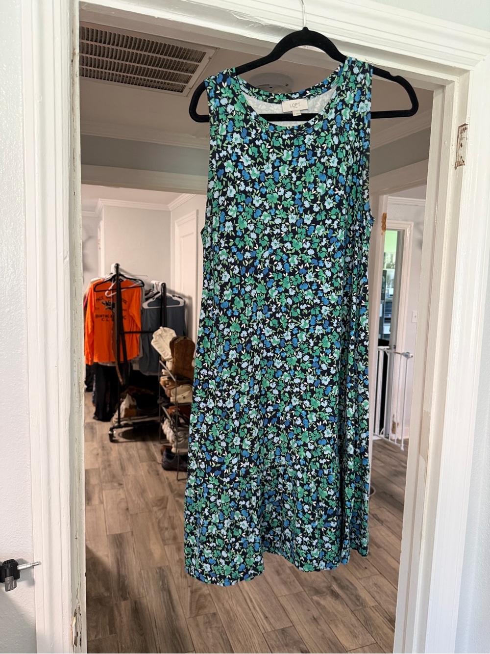 LOFT Blue and Green Floral Sleeveless Dress